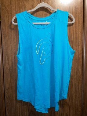 Peloton Women's Muscle Tee - Bright Turquoise with Gradient Logo